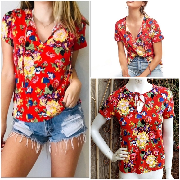 Anthropologie Tops - Maeve by Anthropologie Red Floral Tee